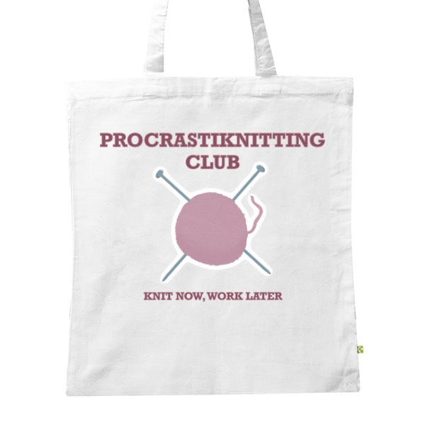 BIO plátěná taška s potiskem Procrastiknitting Club - projektová taška